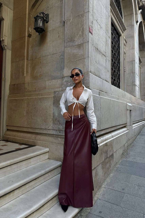 LEATHER LONG SKIRT BURGUNDY/VISHNJE 
