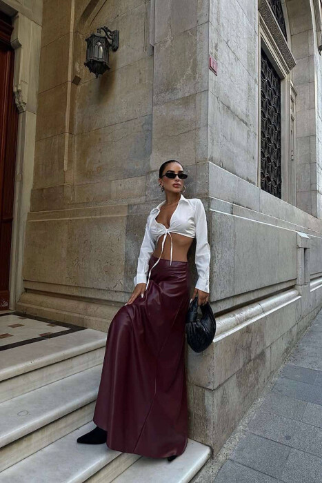 LEATHER LONG SKIRT BURGUNDY/VISHNJE - 2