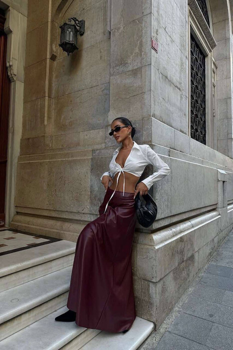 LEATHER LONG SKIRT BURGUNDY/VISHNJE - 3