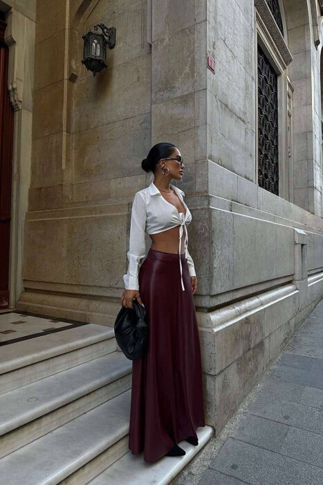 LEATHER LONG SKIRT BURGUNDY/VISHNJE - 5