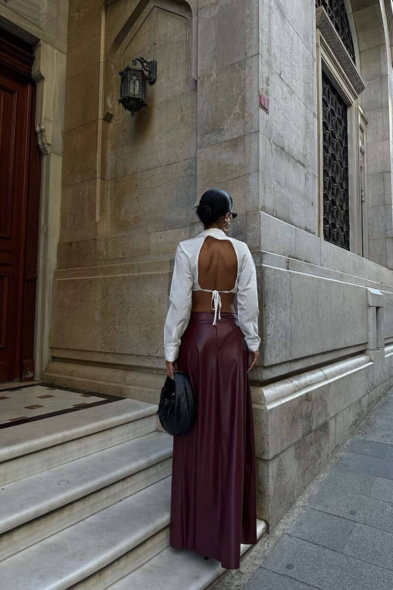 LEATHER LONG SKIRT BURGUNDY/VISHNJE - 6
