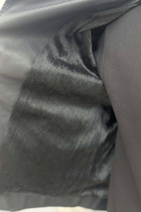 LEATHER ONE COLOR ZIPPER MEN JACKET BLACK/ E ZEZE - 6