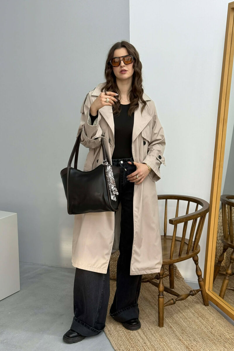 LEATHER SCARF DETAIL WOMEN BAG BLACK-BROWN/ZEKA - 3