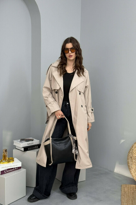 LEATHER SCARF DETAIL WOMEN BAG BLACK-CREAM/ZEKR - 5