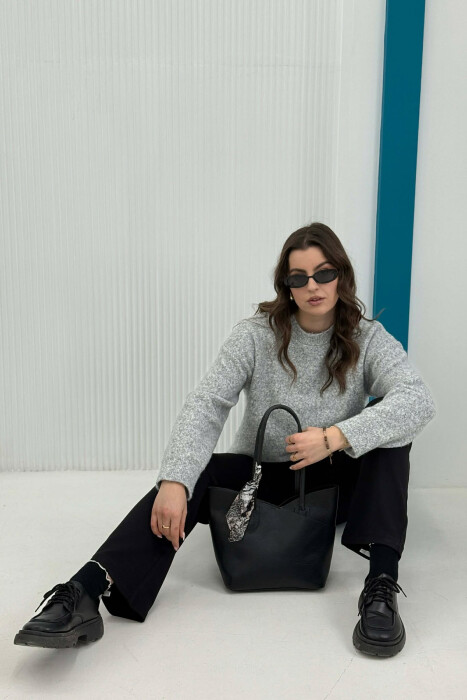 LEATHER SCARF DETAIL WOMEN BAG BLACK/ E ZEZE - 4