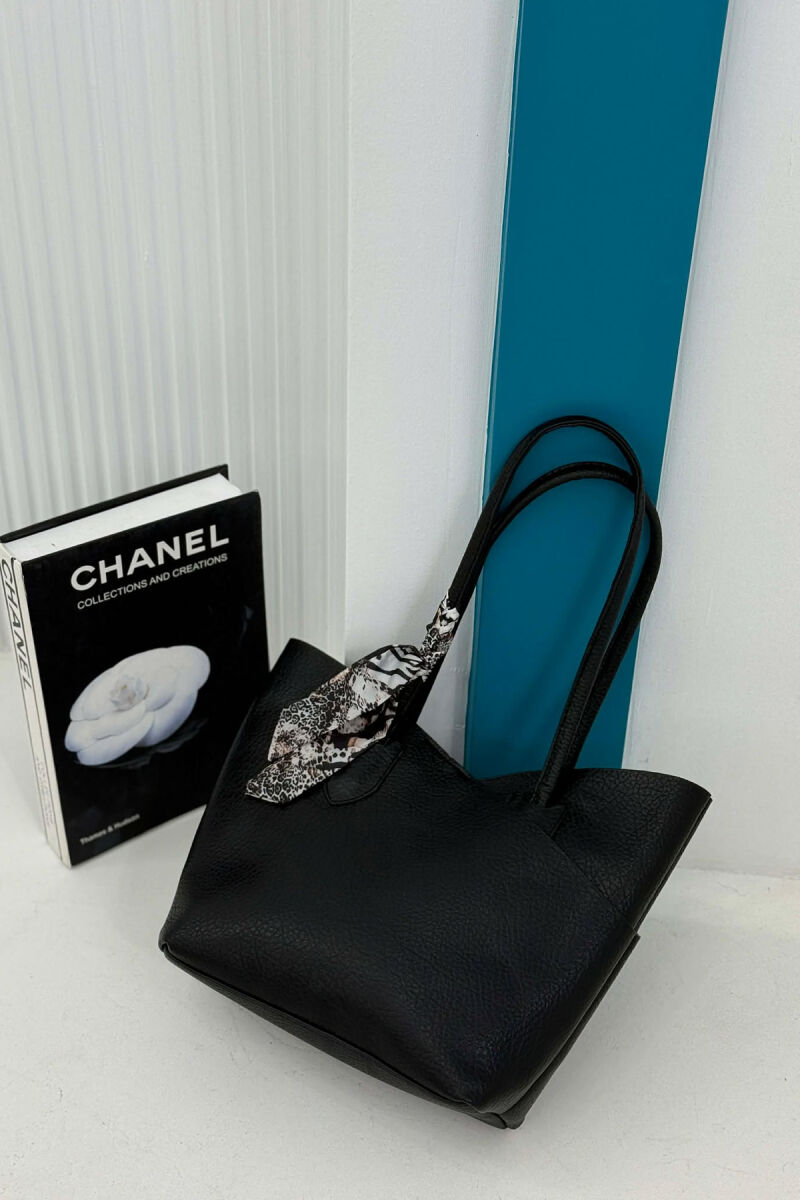 LEATHER SCARF DETAIL WOMEN BAG BLACK/ E ZEZE - 5
