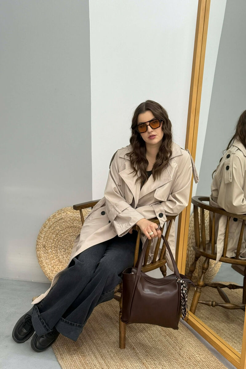 LEATHER SCARF DETAIL WOMEN BAG BROWN/KAFE - 4