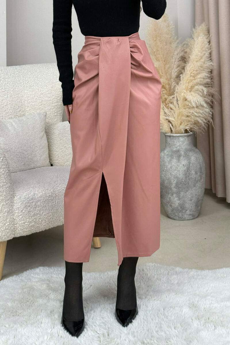 LEATHER SIMPLE LONG WOMEN SKIRT POWDER/PUDER - 1