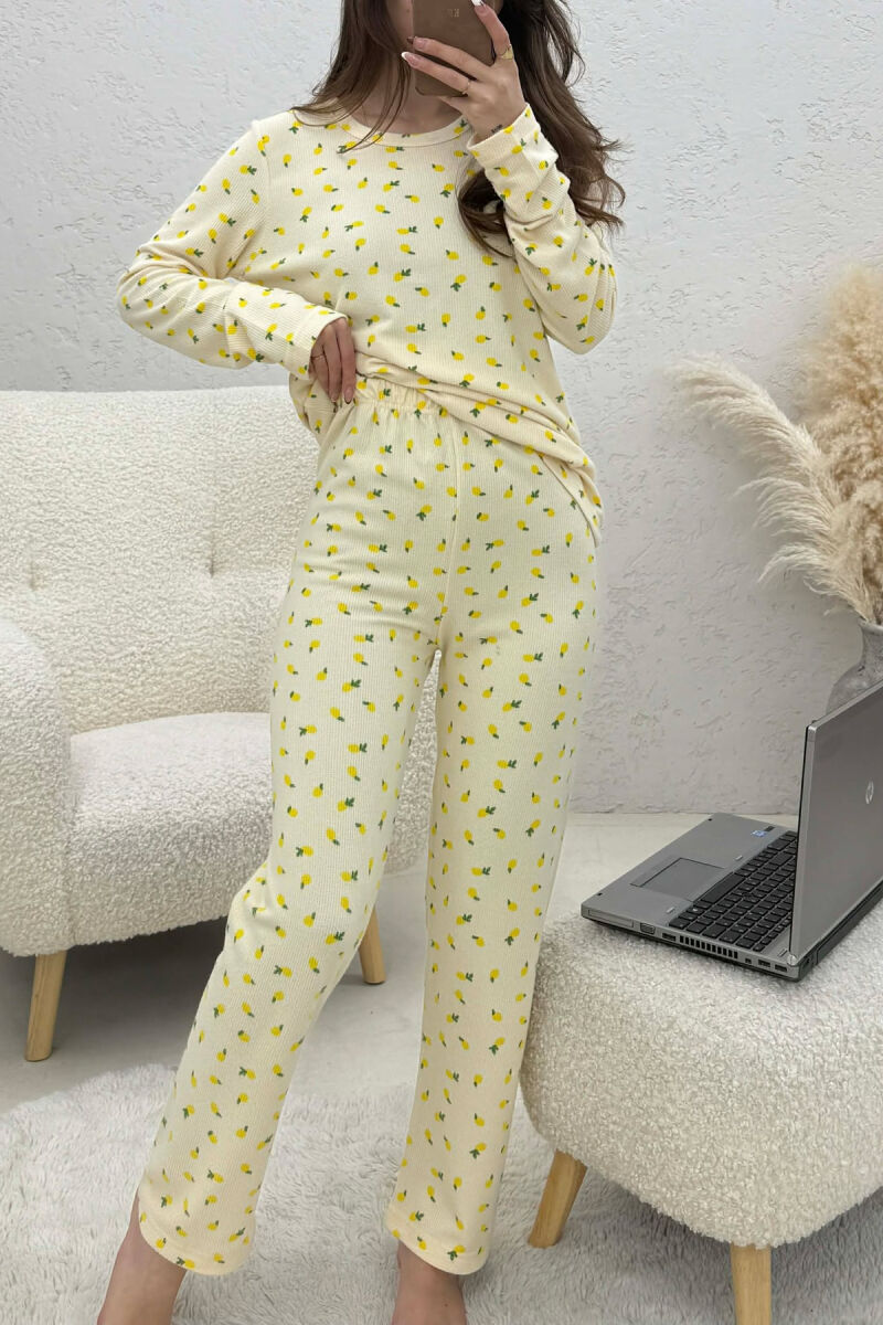 LEMONS DESIGN SWEATSHIRT+TROUSERS WOMEN PYJAMAS YELLOW/E VERDHE - 4