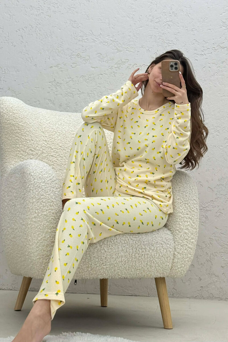 LEMONS DESIGN SWEATSHIRT+TROUSERS WOMEN PYJAMAS YELLOW/E VERDHE - 5