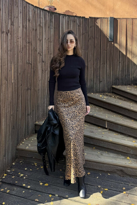 LEO DESIGN ELASTIC WAIST LONG WOMEN SKIRT LEO/LEOPARD - 2