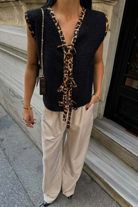 LEO PRINTS LACINGS WOOL WOMEN VEST BLACK/ E ZEZE - KLAUDIO FASHION