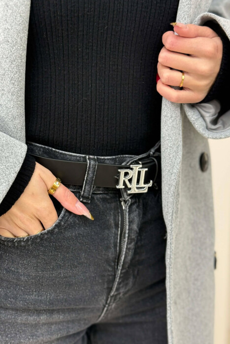 LETTER BUCKLE DESIGN LEATHER WOMEN BELT SILVER/ARGJEND - 1