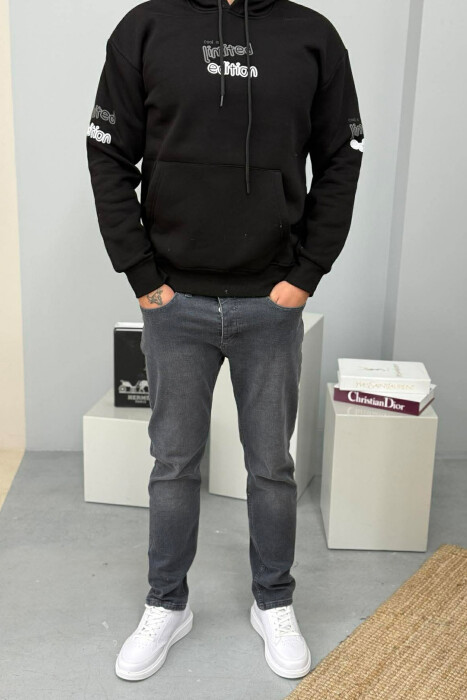 LIMITED EDITION WRITTING FLUFFY MEN HOODIE BLACK/ E ZEZE - 