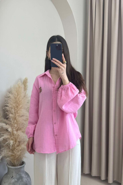 LINEN BEAR LOGO ONE COLOR WOMEN SHIRT PINK/ROZE 