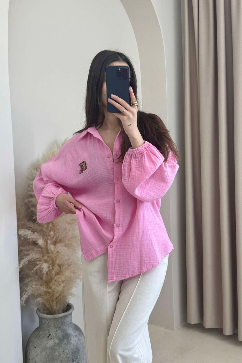 LINEN BEAR LOGO ONE COLOR WOMEN SHIRT PINK/ROZE - 2