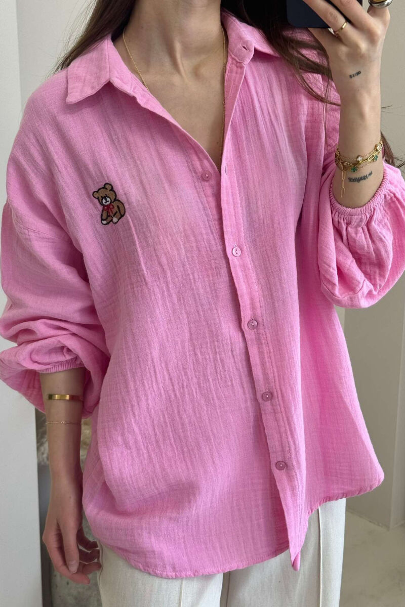 LINEN BEAR LOGO ONE COLOR WOMEN SHIRT PINK/ROZE - 4
