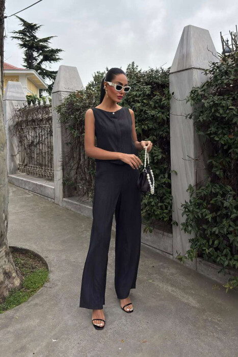 LINEN CASUAL BLOUSE+TROUSERS WOMEN SET BLACK/ E ZEZE - 4