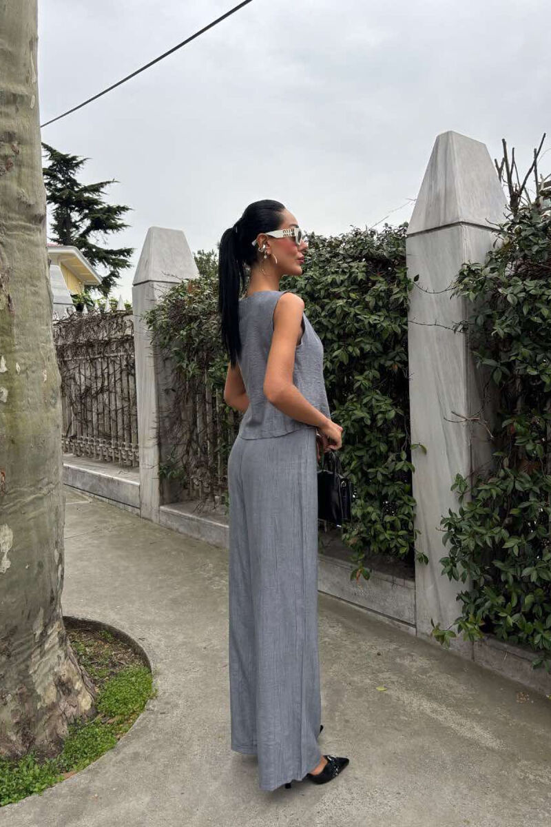 LINEN CASUAL BLOUSE+TROUSERS WOMEN SET GREY/GRI - 6