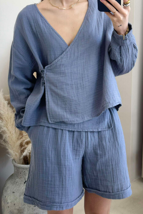 LINEN ONE COLOR SWEATSHIRT+SHORTS WOMEN SET GREY/GRI 