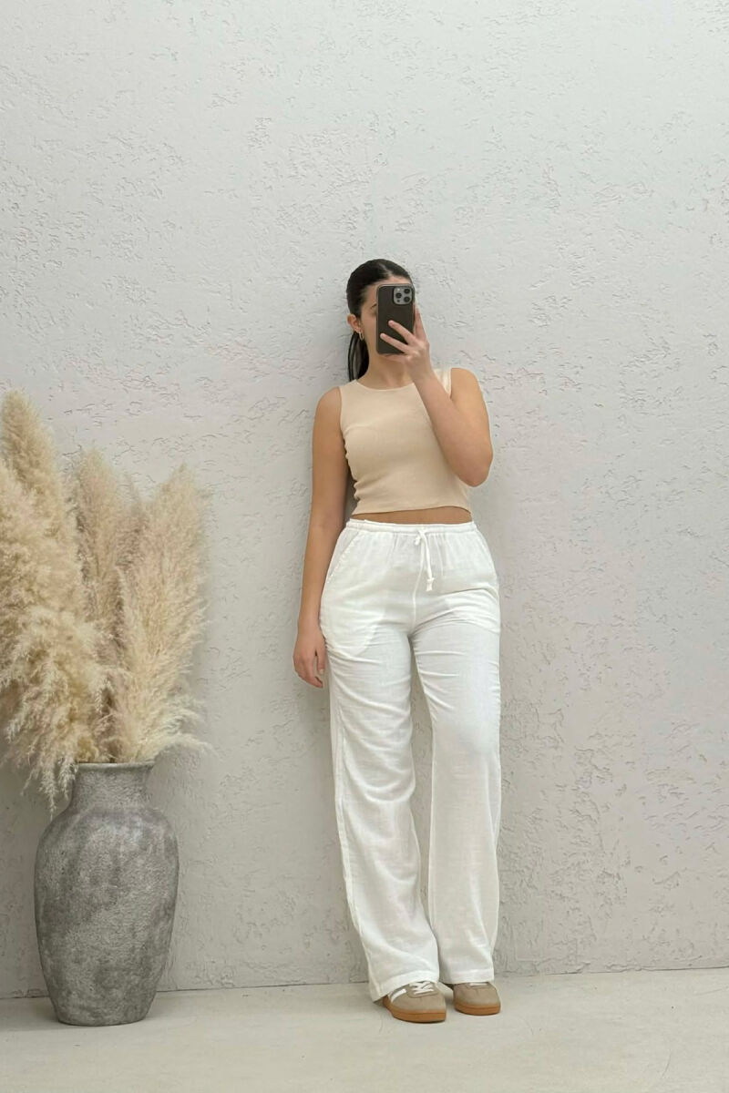 LINEN ONE COLOR WOMAN TROUSERS CREAM/KREM - 2