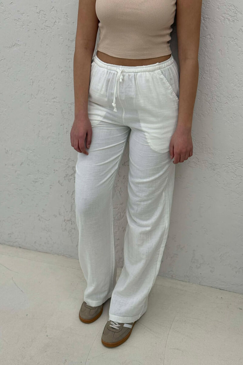 LINEN ONE COLOR WOMAN TROUSERS CREAM/KREM - 4