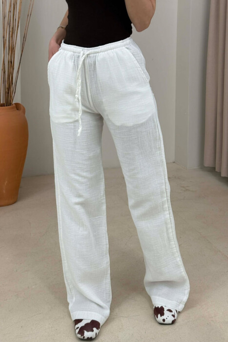 LINEN ONE COLOR WOMAN TROUSERS WHITE-E BARDHE - 