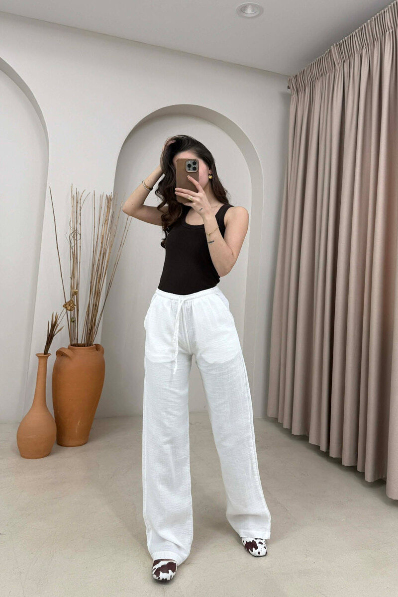 LINEN ONE COLOR WOMAN TROUSERS WHITE-E BARDHE - 2