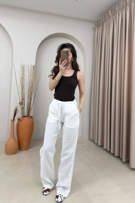 LINEN ONE COLOR WOMAN TROUSERS WHITE-E BARDHE - 3