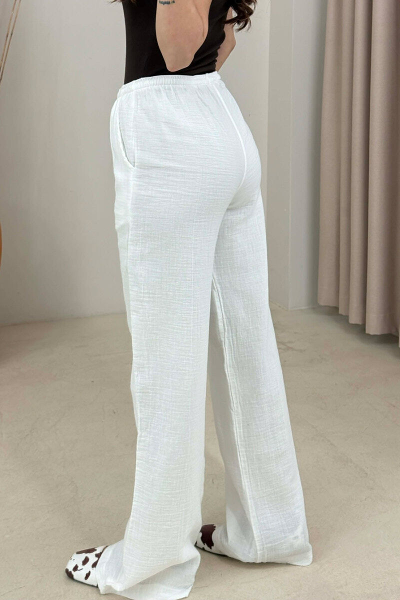 LINEN ONE COLOR WOMAN TROUSERS WHITE-E BARDHE - 4