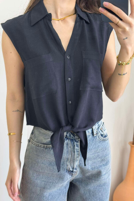 LINEN SHIRT FOR WOMEN BLACK/ E ZEZE - 6