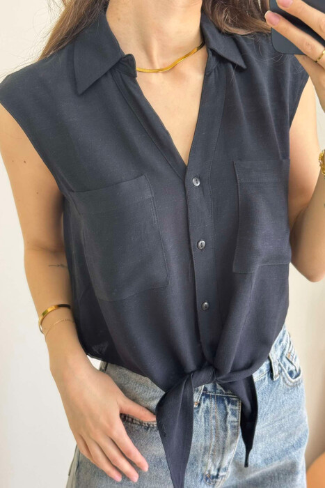 LINEN SHIRT FOR WOMEN BLACK/ E ZEZE - 7