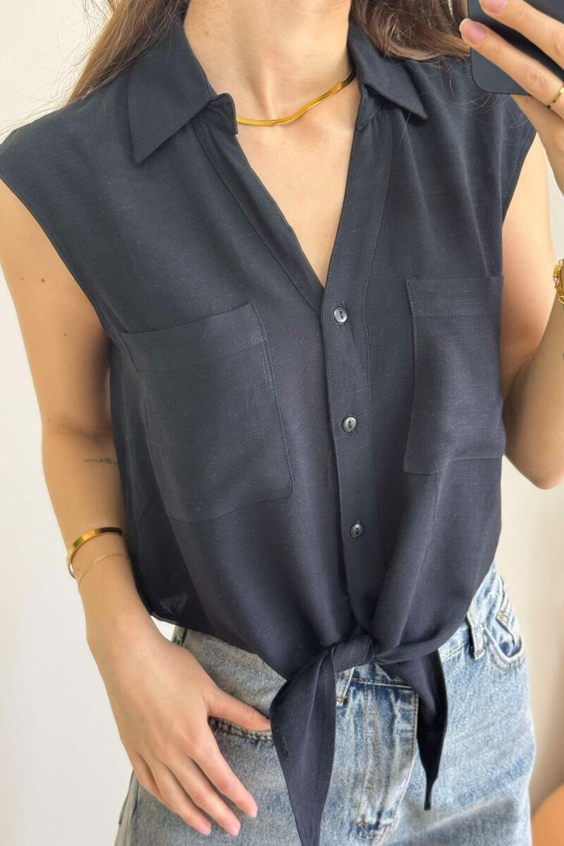 LINEN SHIRT FOR WOMEN BLACK/ E ZEZE - 7