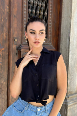 LINEN SHIRT FOR WOMEN BLACK/ E ZEZE 