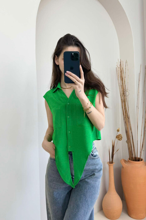 LINEN SHIRT FOR WOMEN GREEN/JESHILE - 3