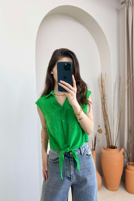 LINEN SHIRT FOR WOMEN GREEN/JESHILE - 4