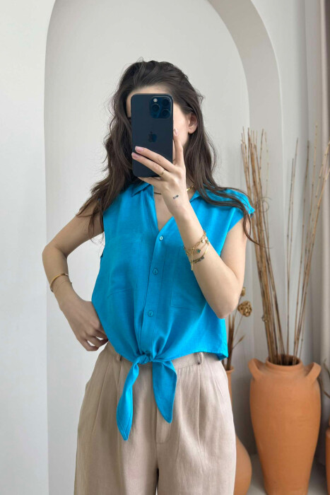 LINEN SHIRT FOR WOMEN LIGHTBLUE/BZ - 4
