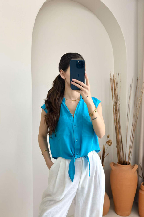 LINEN SHIRT FOR WOMEN LIGHTBLUE/BZ - 1