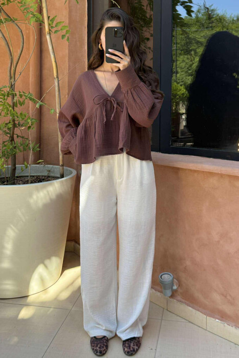 LINEN V NECK ONE COLOR WOMEN SHIRT VINEGAR/UTHULL 