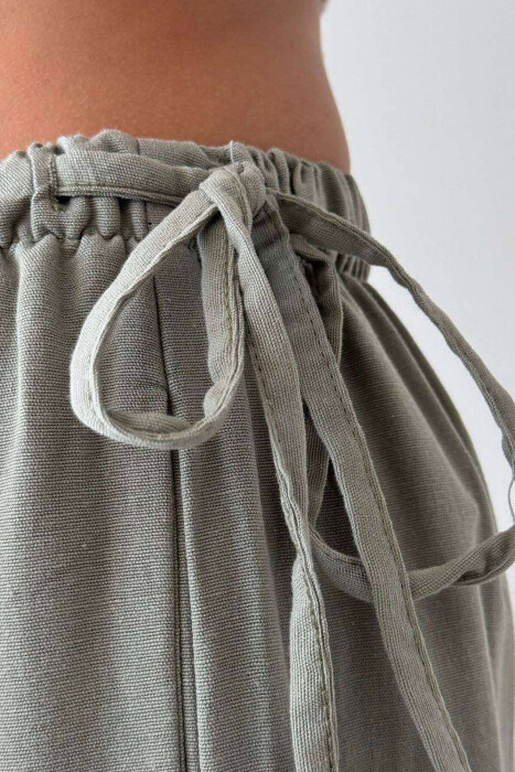 LINEN WIDE LEG LACING WOMAN TROUSERS GREEN/JESHILE - 2