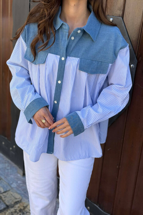 LINES + DENIM WOMAN SHIRT LIGHT BLUE-LIGHT BLUE/BZ-BZ - 3