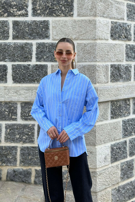 LINES DESIGN FRONT POCKET WOMAN SHIRT LIGHTBLUE/BZ - 1