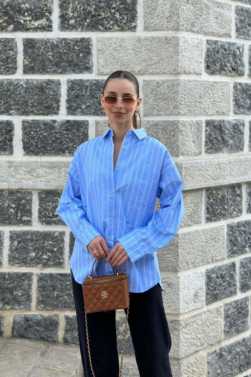LINES DESIGN FRONT POCKET WOMAN SHIRT LIGHTBLUE/BZ - 1