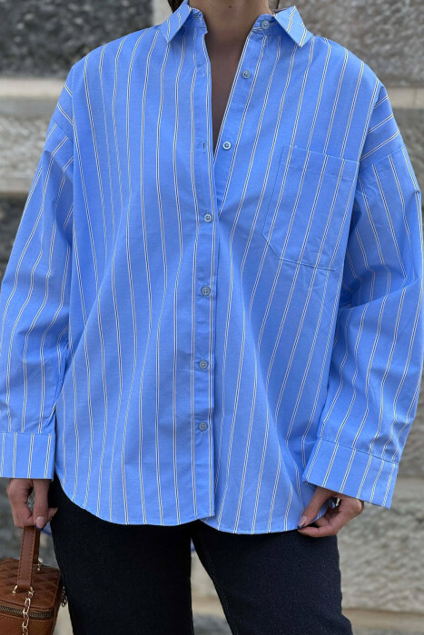 LINES DESIGN FRONT POCKET WOMAN SHIRT LIGHTBLUE/BZ - 2