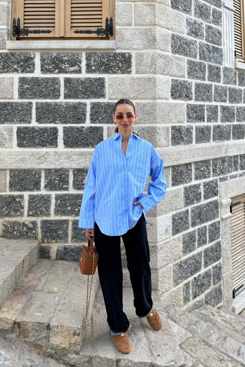 LINES DESIGN FRONT POCKET WOMAN SHIRT LIGHTBLUE/BZ - 3