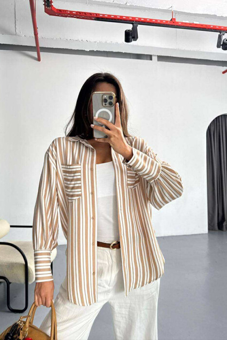 LINES DESIGN FRONT POCKETS WOMAN SHIRTS BEIGE/BEZHE 