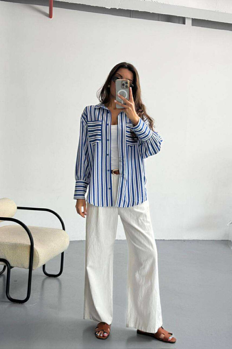 LINES DESIGN FRONT POCKETS WOMAN SHIRTS BLUE/BLU - 1