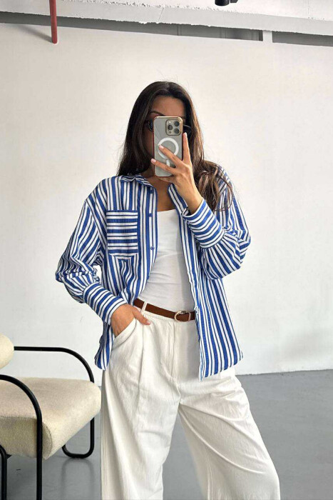 LINES DESIGN FRONT POCKETS WOMAN SHIRTS BLUE/BLU - 3