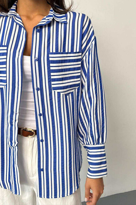 LINES DESIGN FRONT POCKETS WOMAN SHIRTS BLUE/BLU - 4
