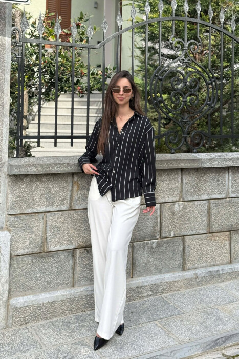 LINES DESIGN WOMAN SHIRT BLACK/ E ZEZE - KLAUDIO FASHION